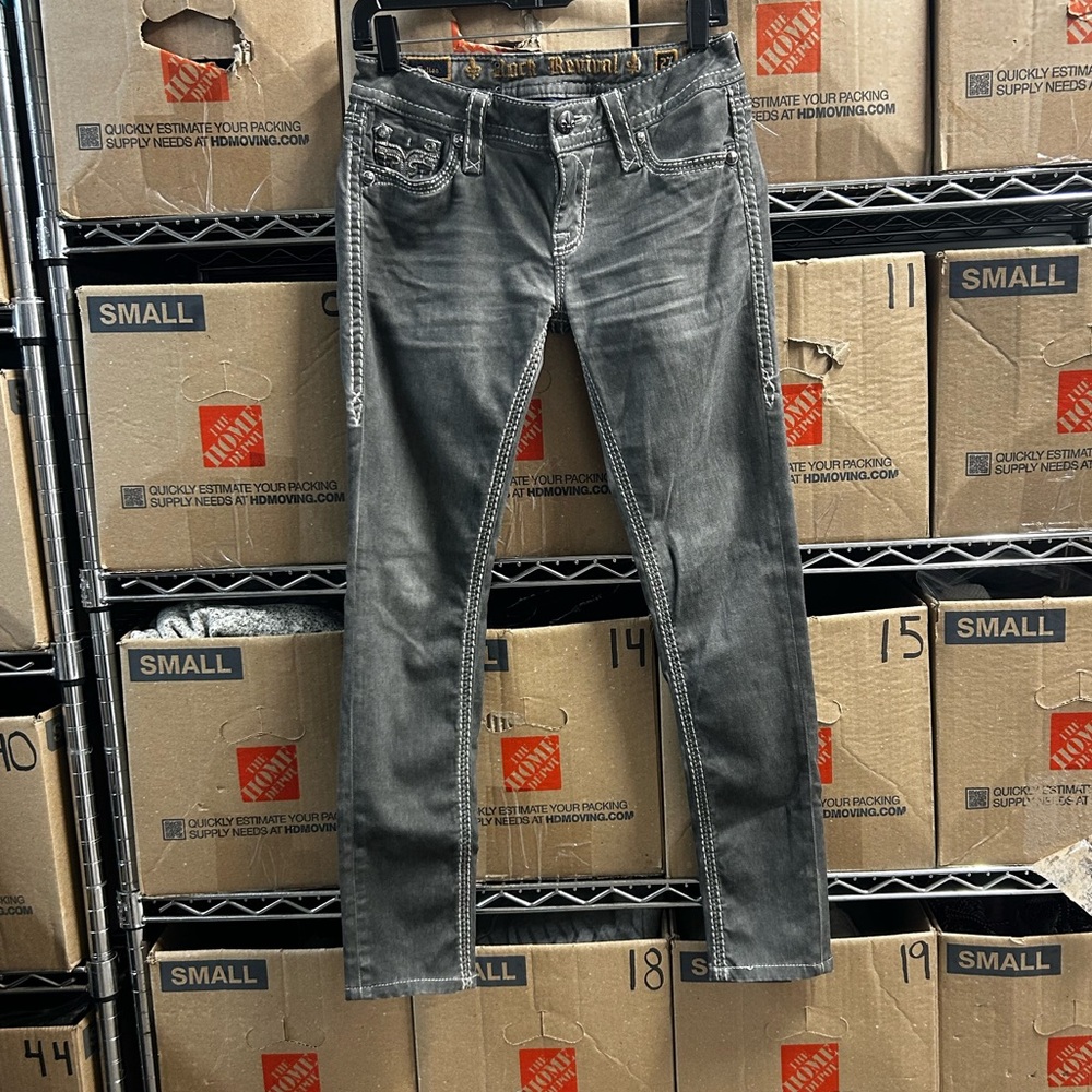 Rock Revival Delisa Skinny Low Rise Dark Gray Jeans Sequins Womens 27 Y2K - Picture 7 of 15